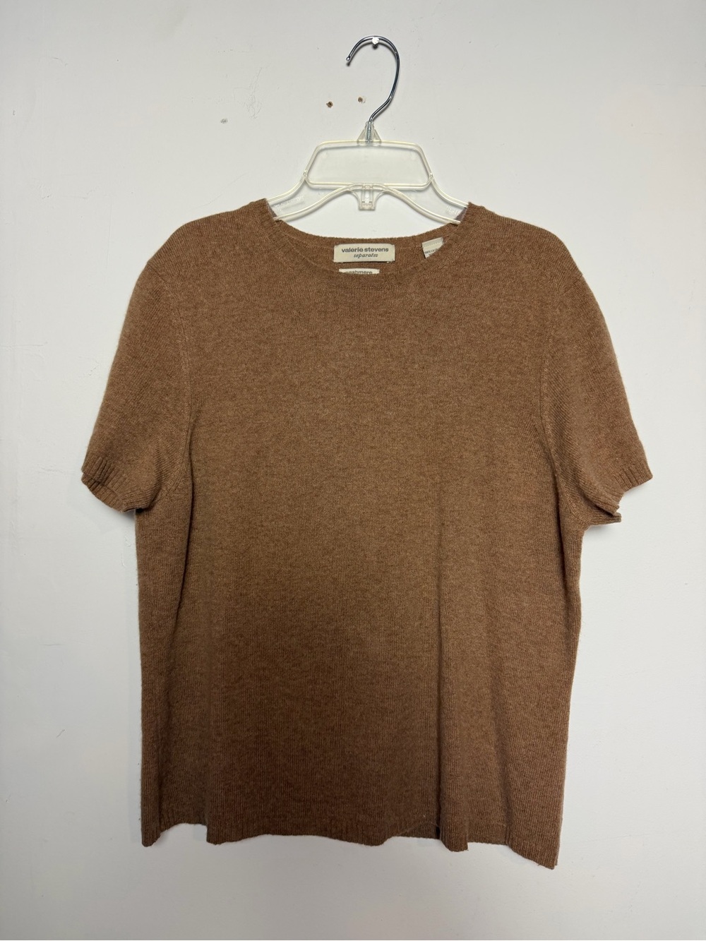 Valerie Stevens Cashmere Short Sleeve Sweater T Shirt Brown Size L